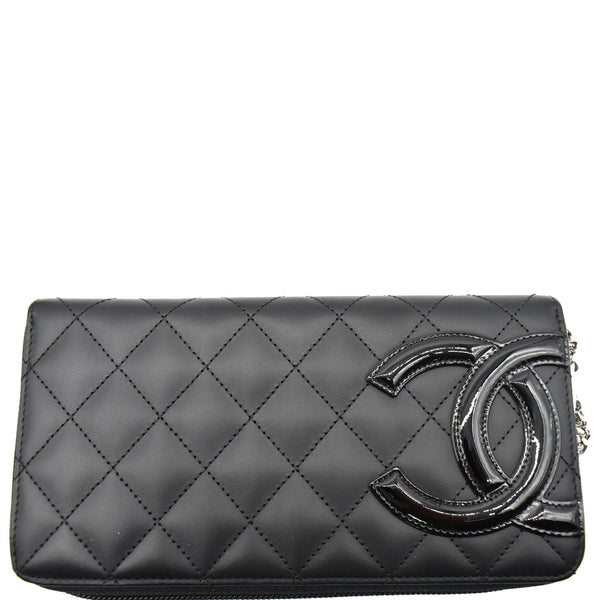 CHANEL Cambon Ligne Quilted Leather Zippy Wallet Black