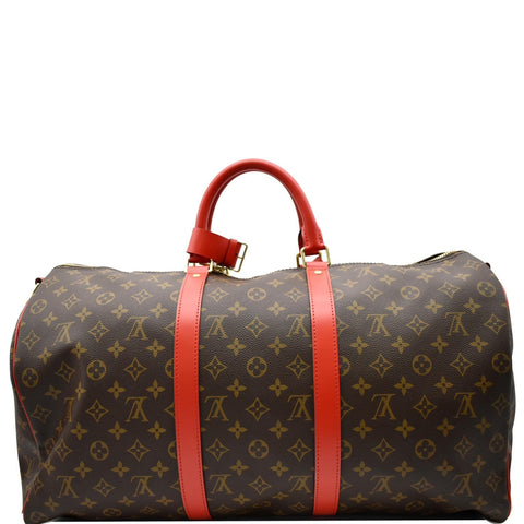 LOUIS VUITTON Keepall 50 Bandouliere Monogram Travel Bag Coquelicot