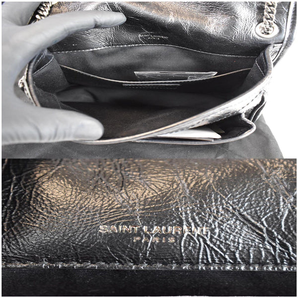 YVES SAINT LAURENT Niki Baby Crinkle Leather Crossbody Bag Black
