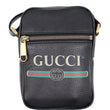 Gucci Logo Grained Calfskin Leather Messenger Bag Black