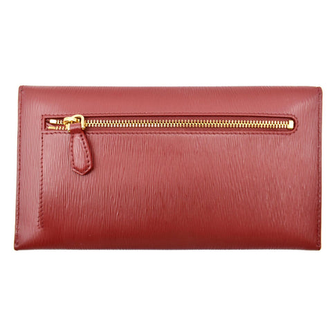 PRADA Envelope Leather Clutch Wallet Red