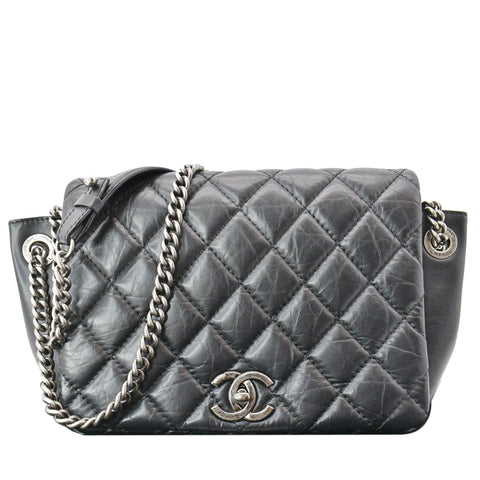 CHANEL Accordion Flap Aged Leather Shoulder Bag Black