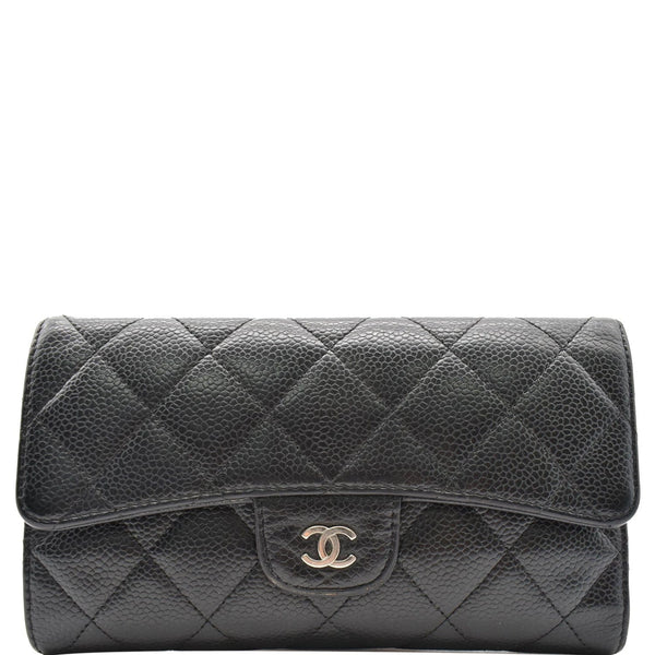 CHANEL Classic Flap Caviar Leather Card Holder Wallet Black