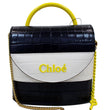 CHLOE Aby Lock Small Embossed/Calfskin Leather Chain Shoulder Bag Navy Blue