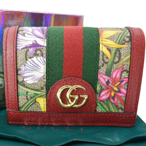 GUCCI Ophidia Flora GG Supreme Canvas Card Case Wallet Red