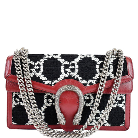 GUCCI Dionysus GG Tweed Small Shoulder Bag Cerise 400249