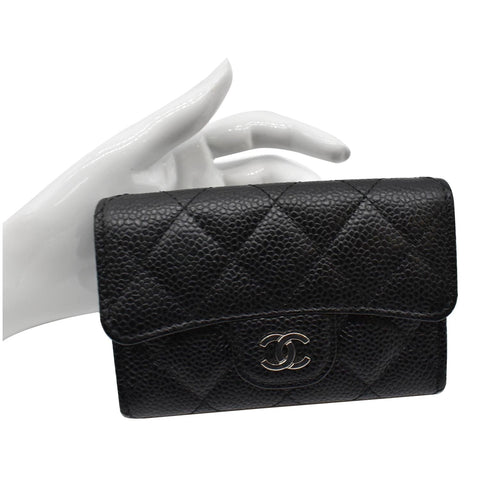 CHANEL CC Classic Small Flap Caviar Leather Card holder Black