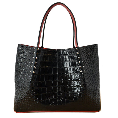 CHRISTIAN LOUBOUTIN Cabarock Croc-Embossed Leather Tote Bag Black
