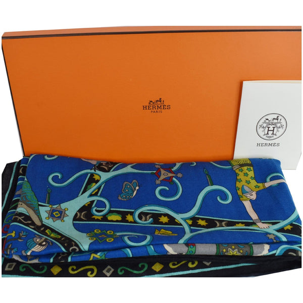 HERMES Soie Peuple Du Vent Cashmere Silk Caban Cobalt Turquoise Scarf