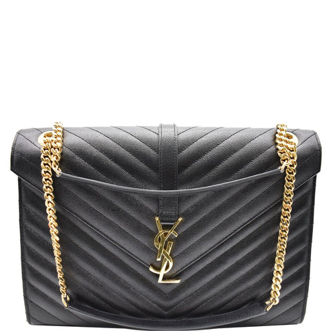 YVES SAINT LAURENT Large Envelope Grain De Poudre Chain Shoulder Bag Black