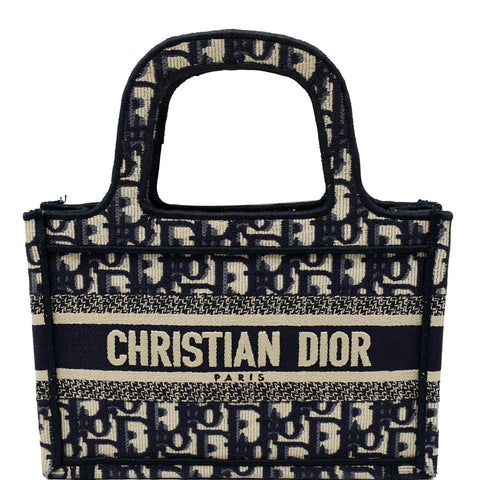CHRISTIAN DIOR Mini Dior Book Oblique Embroidery Tote Bag Blue