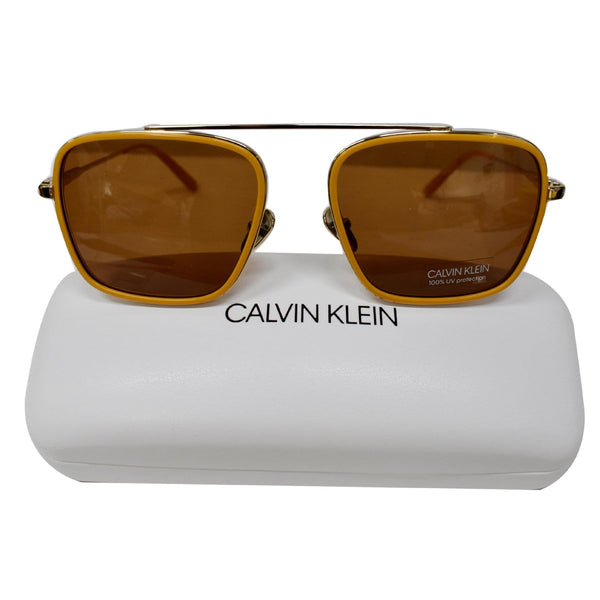 CALVIN KLEIN CK18102S 701 Square Men Maize Frame Sunglasses Brown Lens