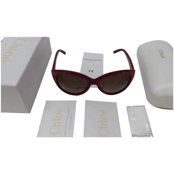 Chloe CE627S 613 56 Cat Eye Women Red Sunglasses Brown Lens