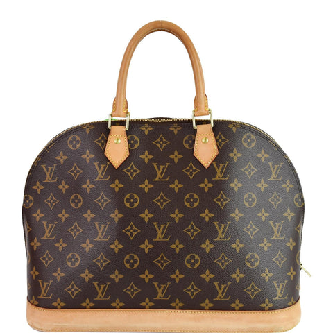 LOUIS VUITTON Alma Large Monogram Canvas Satchel Bag Brown
