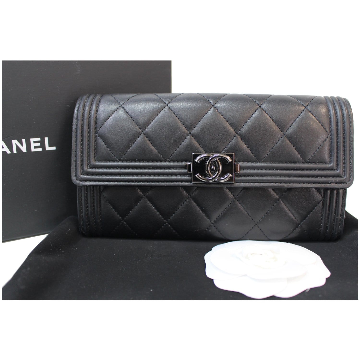 Chanel Boy Flap Wallet Quilted Caviar Black
