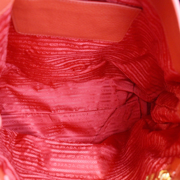 PRADA Vitello Phenix Leather Embossed Logo Hobo Bag Red