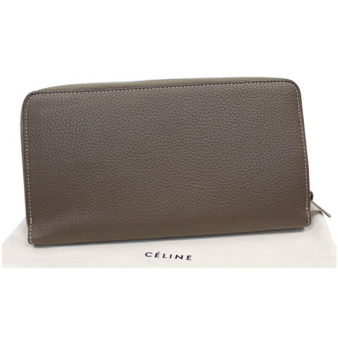CELINE Large Zip Around Multifunction Drummed Calfskin Wallet Taupe Grey