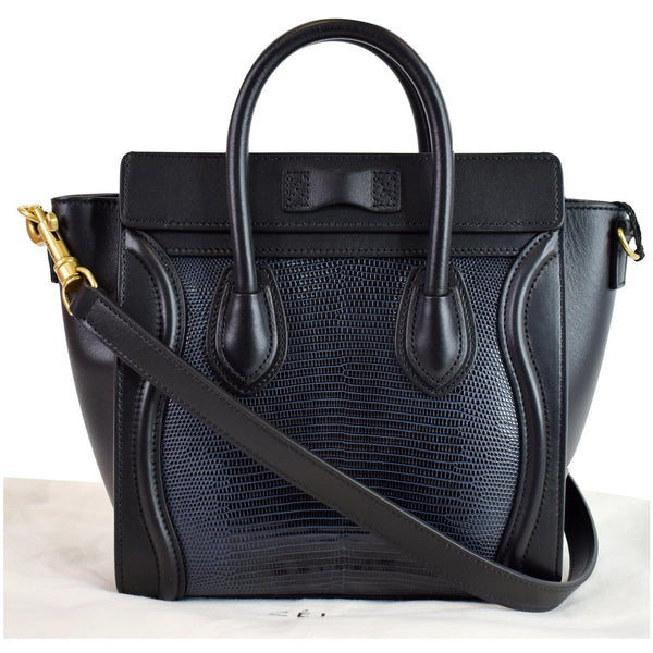 CELINE Micro Luggage Bi-Color Lizard Calfskin Tote Bag Black