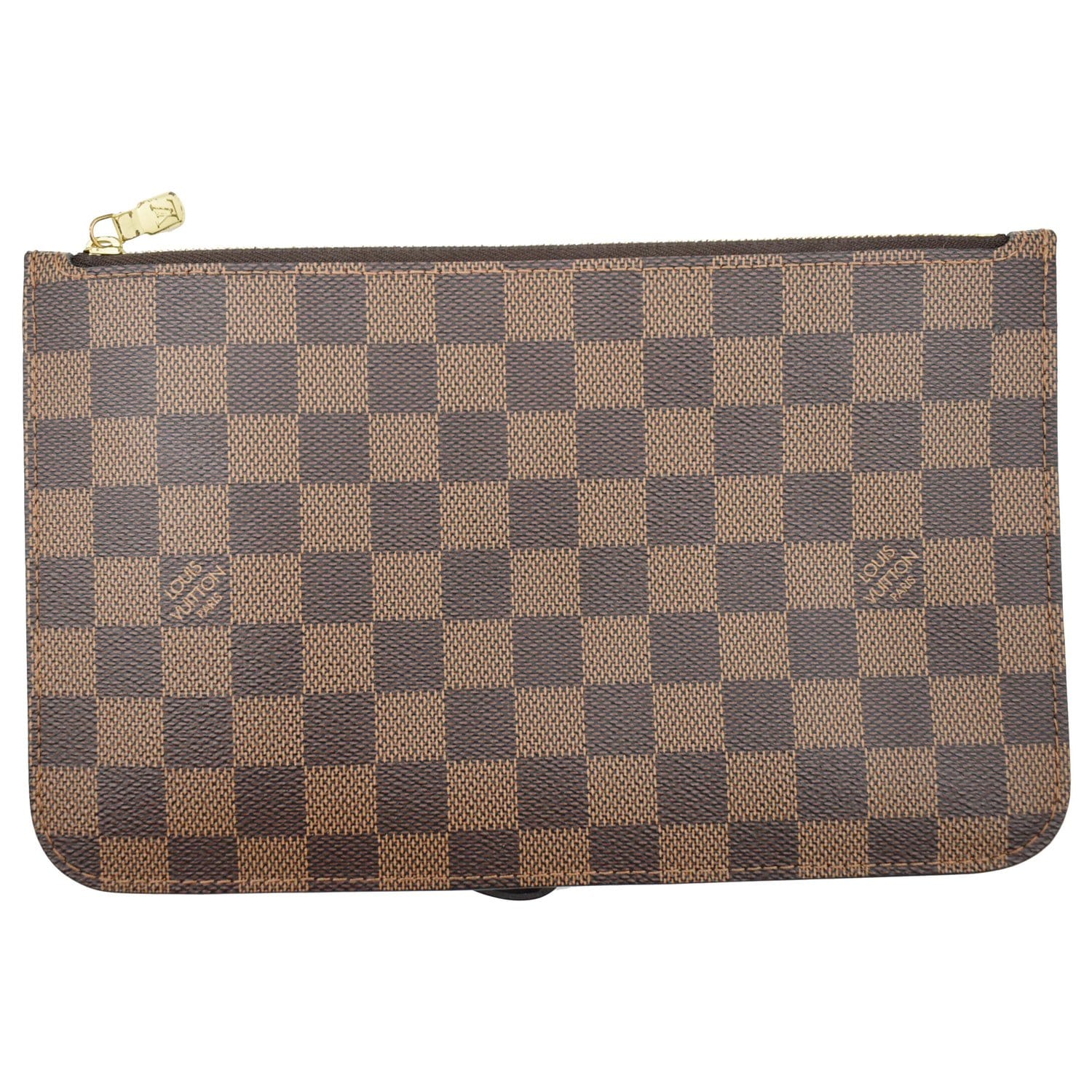 LOUIS VUITTON Neverfull MM Damier Ebene Pochette Wristlet Pouch Brown