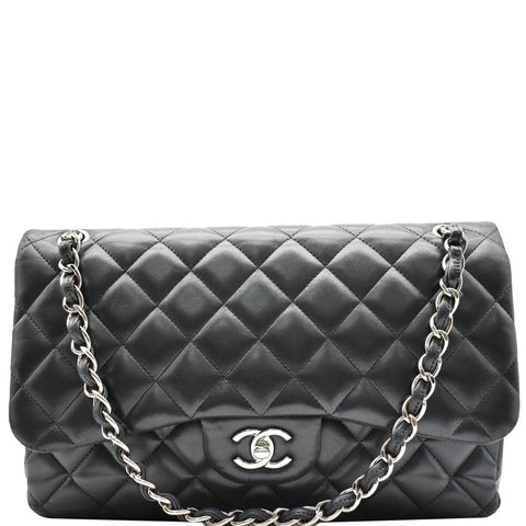 CHANEL Jumbo Double Flap Lambskin Leather Shoulder Bag Black
