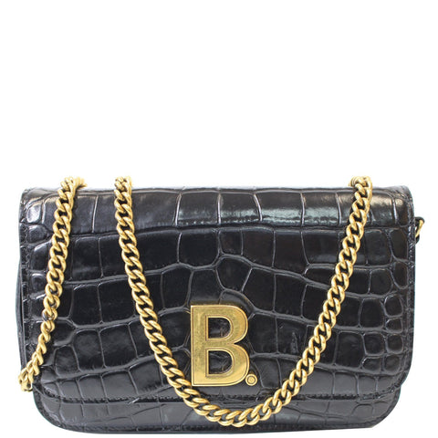 BALENCIAGA B Embossed Leather Chain Crossbody bag Black - 25% OFF