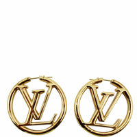 LOUIS VUITTON Louise Hoop Embossed LV Circle Earrings Gold