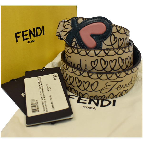 FENDI Heart Printed Leather Short Shoulder Strap Neutral