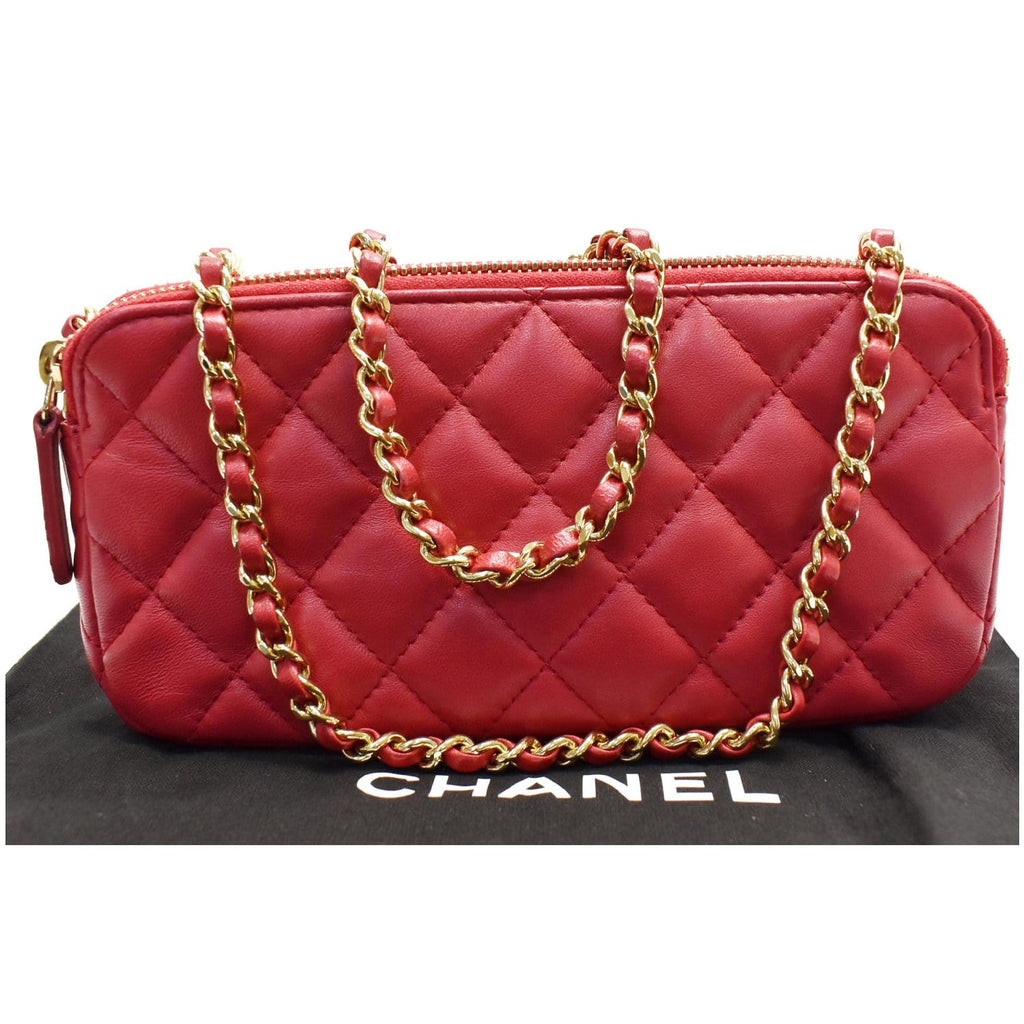 Chanel Double Zip Wallet On Chain WOC Lambskin Handbag