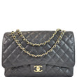 CHANEL Maxi Double Flap Caviar Leather Shoulder Bag Black