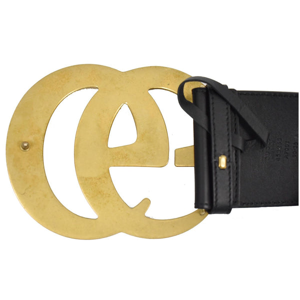 GUCCI Wide Double G Buckle Leather Belt Black Size 90/36 453265
