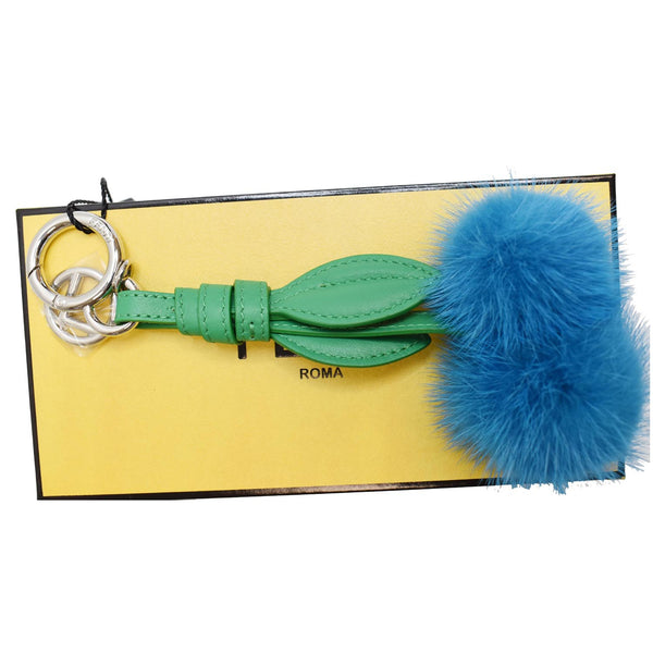 FENDI Mink Fur F Cherry Leather Bag Charm Blue