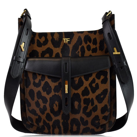 TOM FORD T-Twist Medium Calf Hair Crossbody Bag Leopard-Print