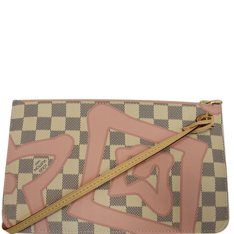 LOUIS VUITTON Tahitienne Pochette Wristlet Pouch Damier Azur Neverfull MM Pink
