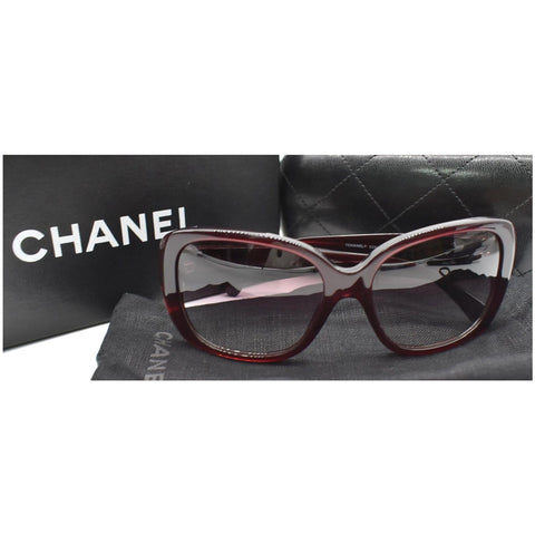 CHANEL Square Burgundy Frame Women Purple Gradient Lens