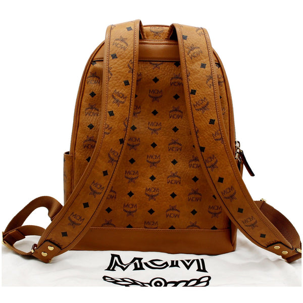 MCM Stark Medium Visetos Monogram Canvas Backpack Bag Cognac Red