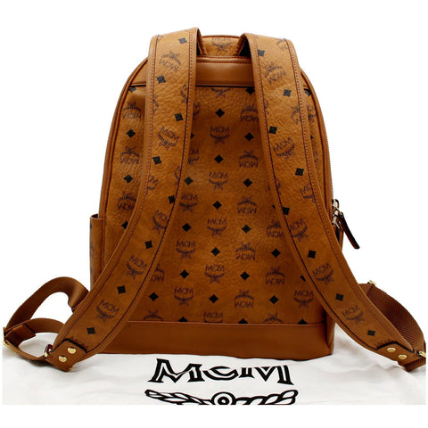 MCM Stark Medium Visetos Monogram Canvas Backpack Bag Cognac Red