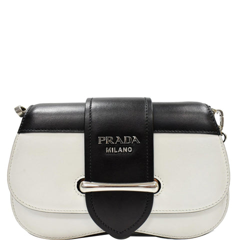 PRADA City Sidonie Small Leather Crossbody Bag Black/White - Last Call