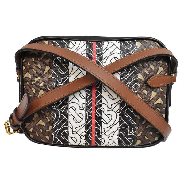 BURBERRY Bridle Stripe Small Monogram E-Canvas Camera Bag Brown