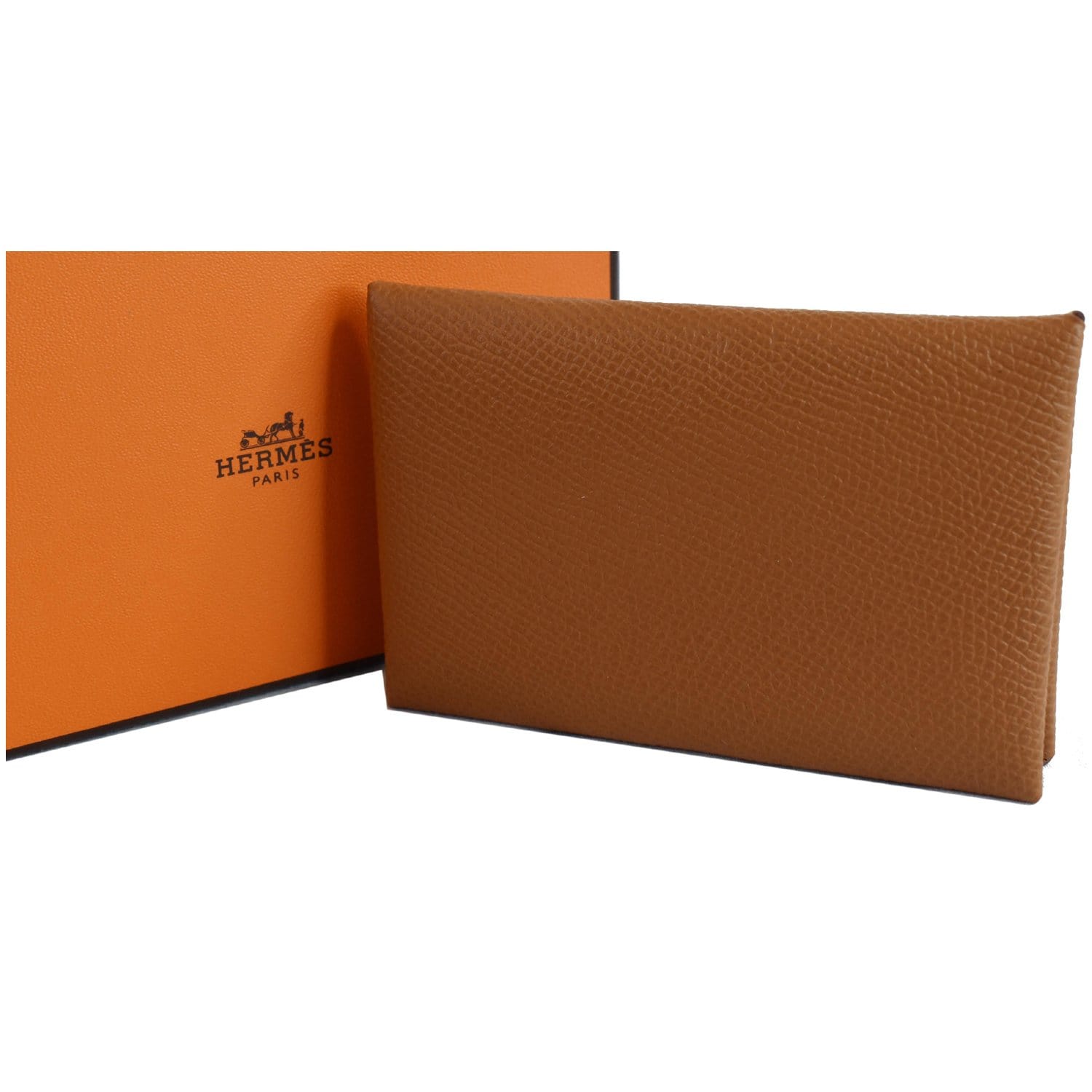 Hermes Calvi Card Holder Peau Porc Leather in Toffee New w/ Box