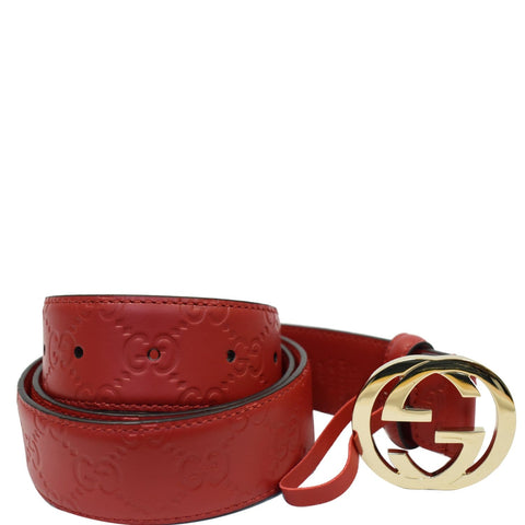 GUCCI Signature Leather Belt Red 370543 Size 90/36