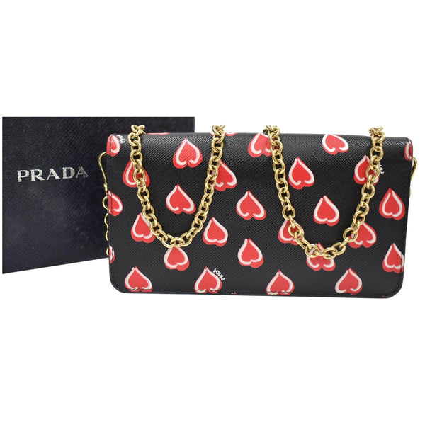Prada Saffiano Heart Print Long Leather Wallet on Chain Bag | DDH
