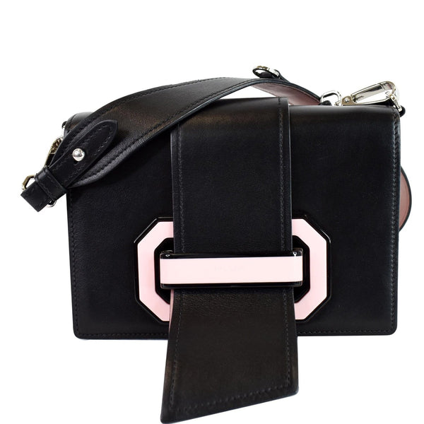 PRADA City Plex Ribbon Small Calfskin Shoulder Bag Black/Pink