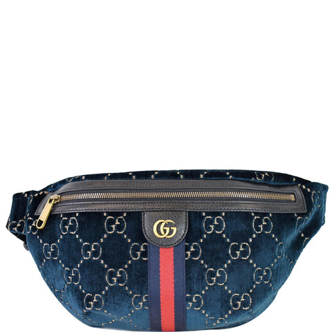 GUCCI GG Monogram Velvet Belt Bumbag Dark Blue 574968