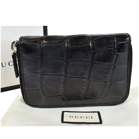 Gucci Embossed Crocodile Zip Around Bifold Wallet black