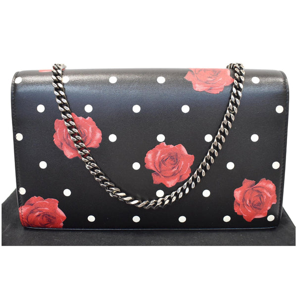 YVES SAINT LAURENT Kate Monogram Polka Rose Print Leather Chain Wallet Black - Final Sale