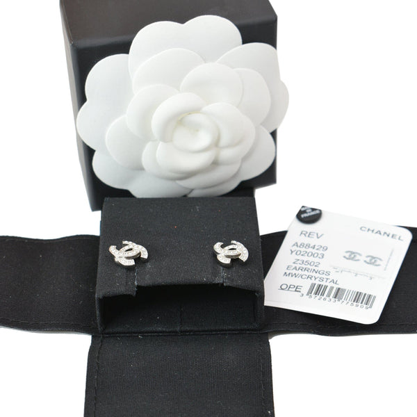 CHANEL CC Crystal Earrings Silver