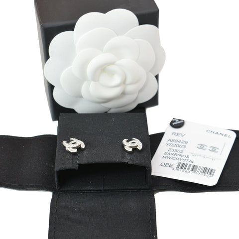 CHANEL CC Crystal Earrings Silver