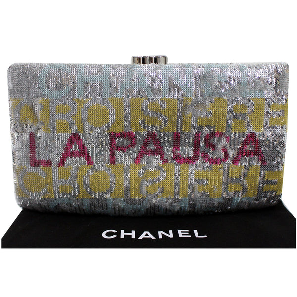 Chanel La Pausa Embroidered Satin Sequin Clutch Bag Silver | DDH