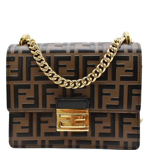 FENDI Kan U Small Embossed Leather Crossbody Bag Brown