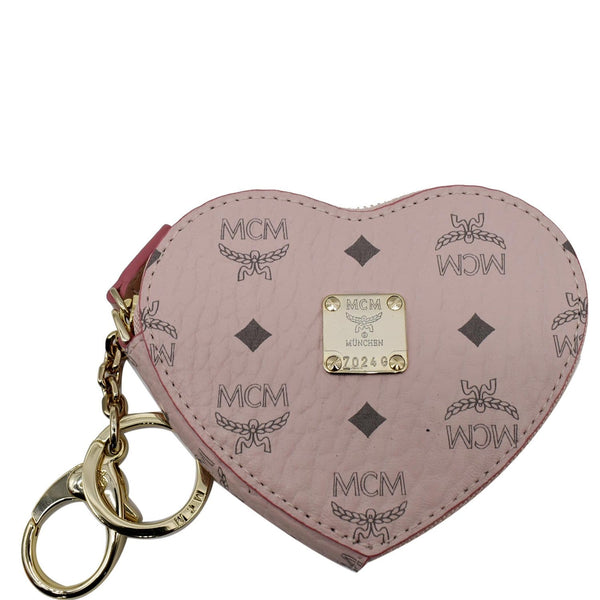 MCM Heart Coin Visetos Charm Monogram Canvas Pouch Pink